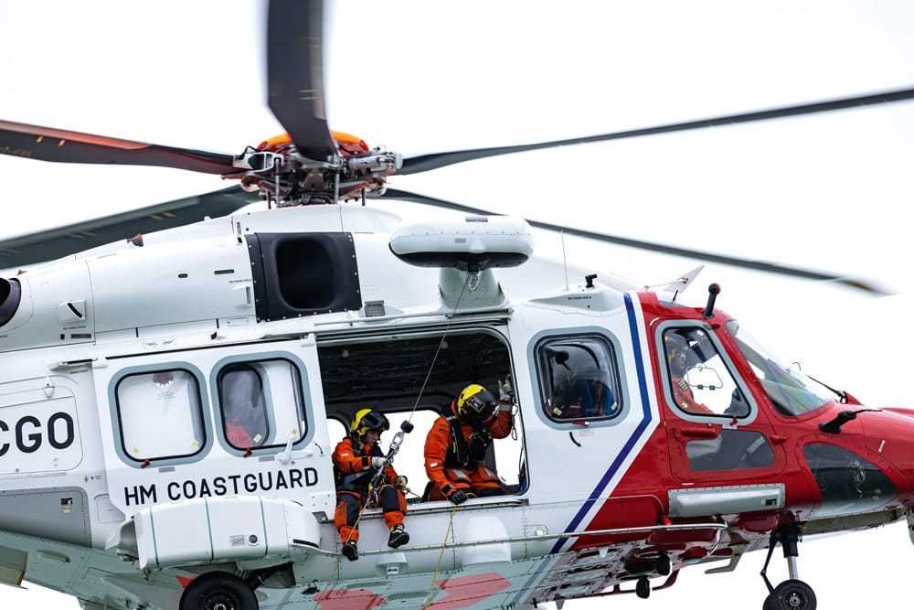 HM Coastguard helicopter training wth RNLI lifeboats for the RNLI working with helicopters film.