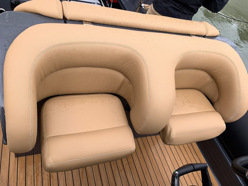 Scorpion 10m RIB The wrap-around seats hold you in place no matter what.